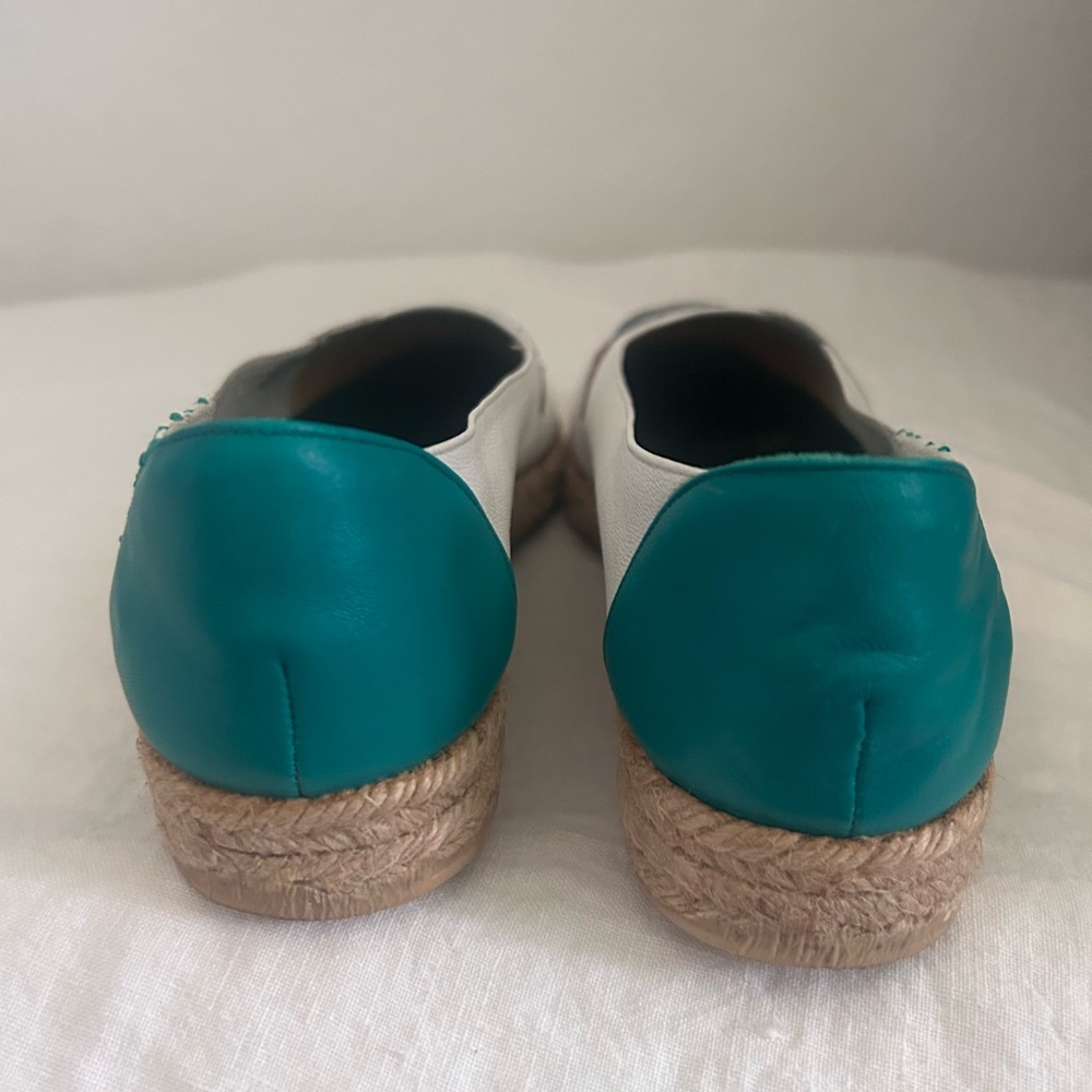 Knights Apparel White Espadrille Flats with Navy and Teal Tennis Motif - Picture 5 of 5